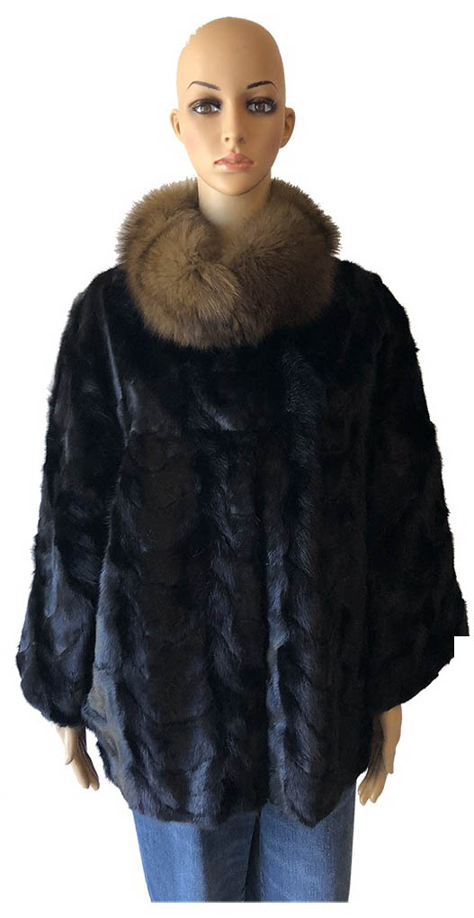 Winter Fur Ladies Black Paws Cape With Sable Genuine Mink Fur Cape W69P02BK.